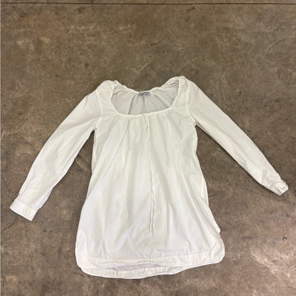 Ganni white square neck mini dress